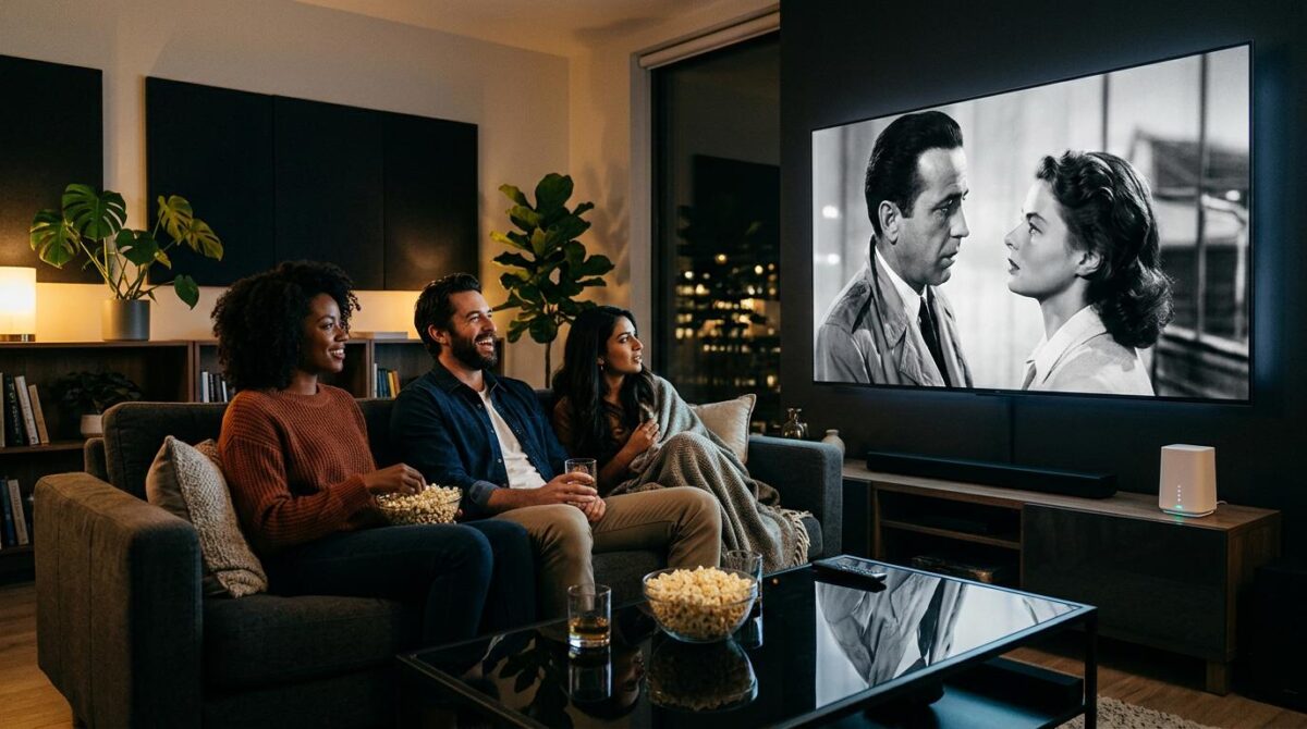 Tre personer ser film